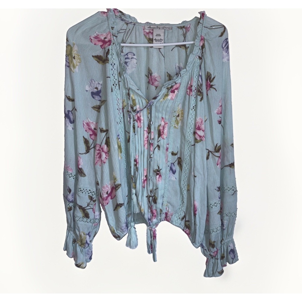 American Rag Cie Bohemian Festival Tassle Flowy Lace Detail Top Size Med